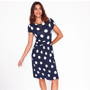 Boden Navy and White Polka Dot Midi Dress